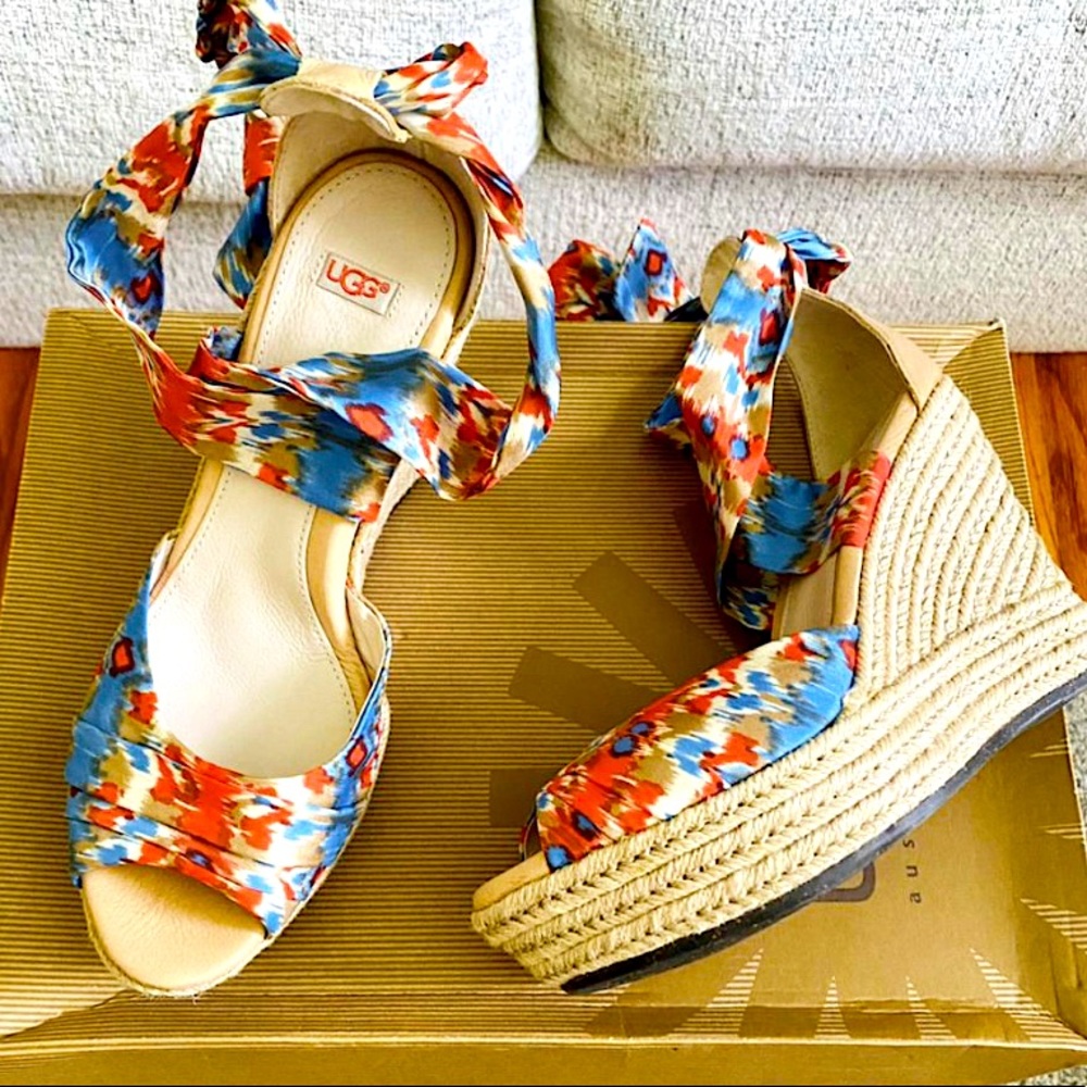 Ankle wrapped Ugg wedge sandals